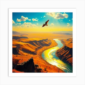 Bird Flies Over A River Art Print