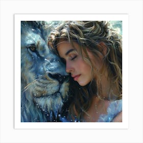 Lion And Girl Art Print