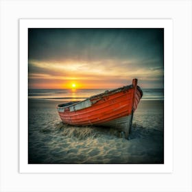 Old Boat At Sunset Art Print