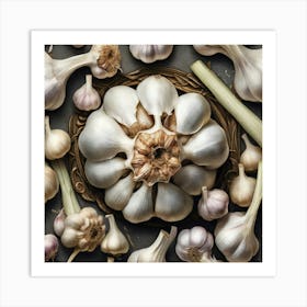 Garlic Cloves On Black Background 3 Art Print