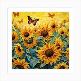 Sunflowers And Butterflies 5 Art Print