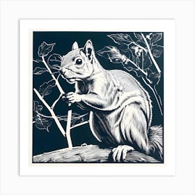 Squirrel Linocut Art Print