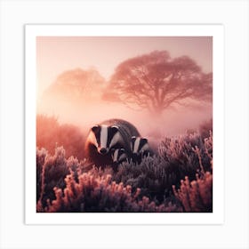 Badgers In The Mist 1 Art Print