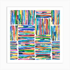 Watercolor Colorful Handpainted Stripes Square Art Print