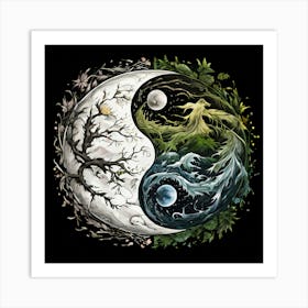 Yin Yang, Yin And Yang Symbol With Natural Elements Representing Balance And Harmony 2 Art Print