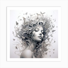 Butterfly Girl black and white Art Print