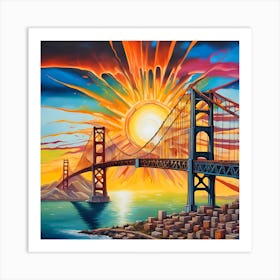 Sunlit Majesty Over The San Francisco Bridge Art Print