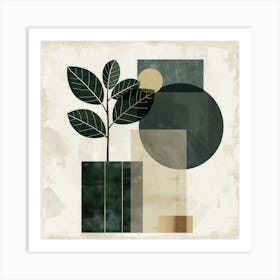 Gilded Foliage: Minimalist Abstraction in Teal and Gold Art Print