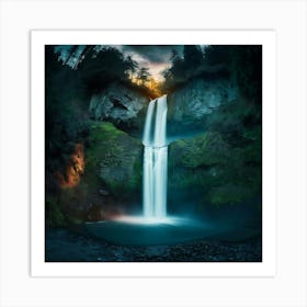 Multnomah Falls at sunset. Just one of many large waterfalls along the Columbia Gorge in Washington and Oregon (5) Art Print