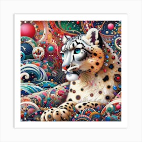 Snow Leopard in the style of collage-inspired Art Print