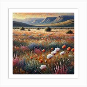 An Abstract Oil Painting Of A Field Of Wild Flowers In The Karoo, South Africa.AI 1 Art Print