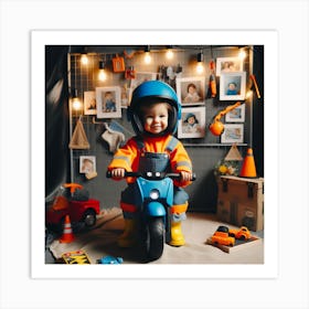 Photo Of A Baby On A Motorcycle Art Print