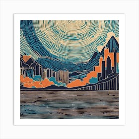 Cityscape Abstract Linocut Art Print