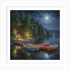 Boats At Night 4 Art Print