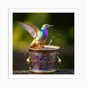 Firefly Iridescent Bird Rising From A Baroque Paint Pot 60146 (2) Art Print