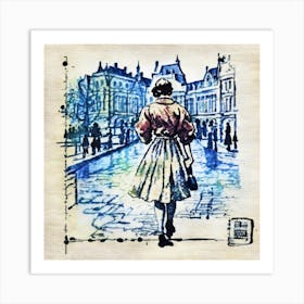 Woman Walking Down The Street Art Print