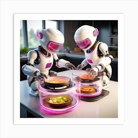 Robots Cooking In The Kitchen Art Print