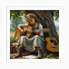 Girl Playing Guitar Art Print