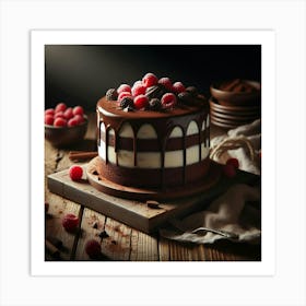 Chocolate Cake With Raspberries Art Print