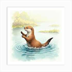 Otter In The Water 1 Art Print