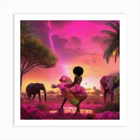 Woman In A Pink Dress Art Print