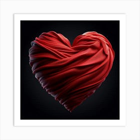 "The Heart of the Matter" - A Stunning 3D Rendered Red Fabric Heart Sculpture, a Symbol of Love, Romance, and Valentine's Day Art Print