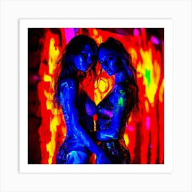 Two Women In Neon Paint Art Print