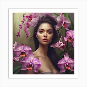 Woman With Orchids 2 Art Print