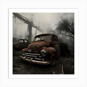 Old Cars In A Forest Art Print