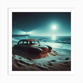 Old Car In The Sand near the river Art Print