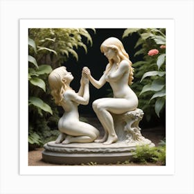 84 Garden Statuette Of A Small Kneeling Blonde Woman With Clasped Hands Praying At The Feet Of A Statu Art Print
