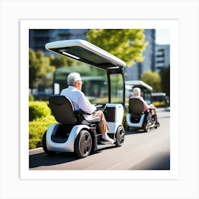 Elderly Couple In Electric Scooters Art Print