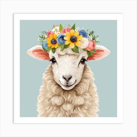 Floral Baby Sheep Nursery Illustration (7) Art Print