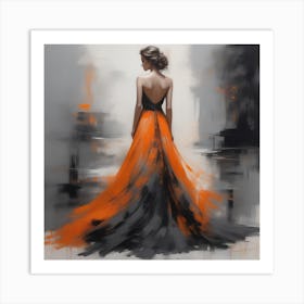 Orange And Black Dress Art Print