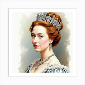 Watercolor Portrait Of Queen Elizabeth I, Intricate Details, Regal Ambiance 1 Art Print