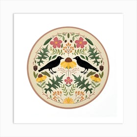 Crows And Flowers Art Print