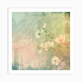 Grunge Background With Flowers Art Print