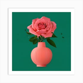 Pink Rose In A Vase Art Print