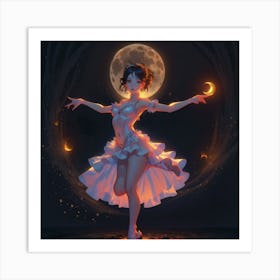 Girl Dancing Against Moons Art Print