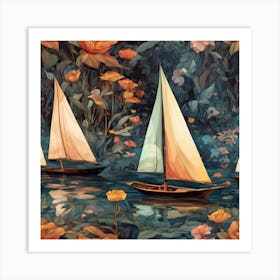 Sailboats In The Garden Art Print