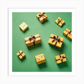 Gift Boxes On Green Background 2 Art Print