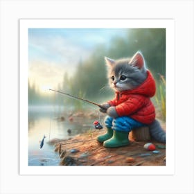 Little Kitten Fishing Art Print