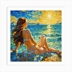 Sunset Girl In Bikini fun Art Print