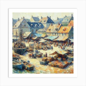 Port Market, Acrylic Painting Style Art Print