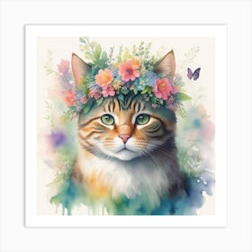 Cat With Flower Crown 1 Art Print