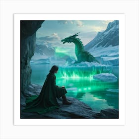 A Dragon Bathed In The Hues Of The Hyper Realistic Green Seizes A Steamy Cup Of Coffee Blending T Art Print