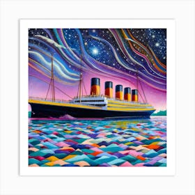 Painting The Titanic On The Water It Is In The Art Print