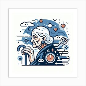 Old Lady With A Cane Art Print