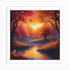 Sunset By The River 4 Art Print