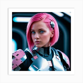 Futuristic Girl With Pink Hair 2 Art Print